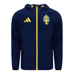 Jaqueta Corta-Vento Seleção Suécia Treino 26/27 - Masculina Adidas - Azul com detalhes em amarelo