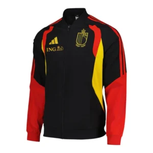 Jaqueta Corta-Vento Seleção Bélgica 26/27 - Masculina Adidas - Preta com detalhes em vermelho e amarelo Com Patrocínio
