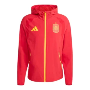 Jaqueta Corta-Vento Seleção Espanha 26/27 - Masculina Adidas - Vermelha com detalhes em amarelo